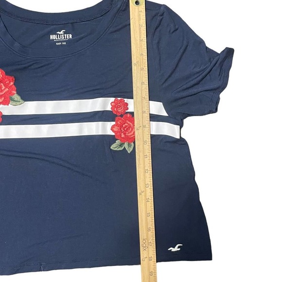 Hollister Viscose Blue Floral Embroidered Crop Tee Size M - Picture 5 of 7